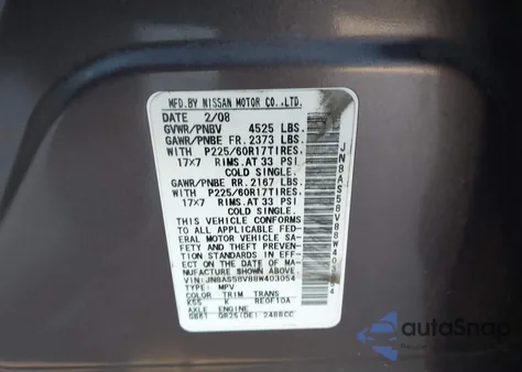 2008 Nissan Rogue Sl z USA, uszkodzony, nr VIN JN8AS58V88W403054